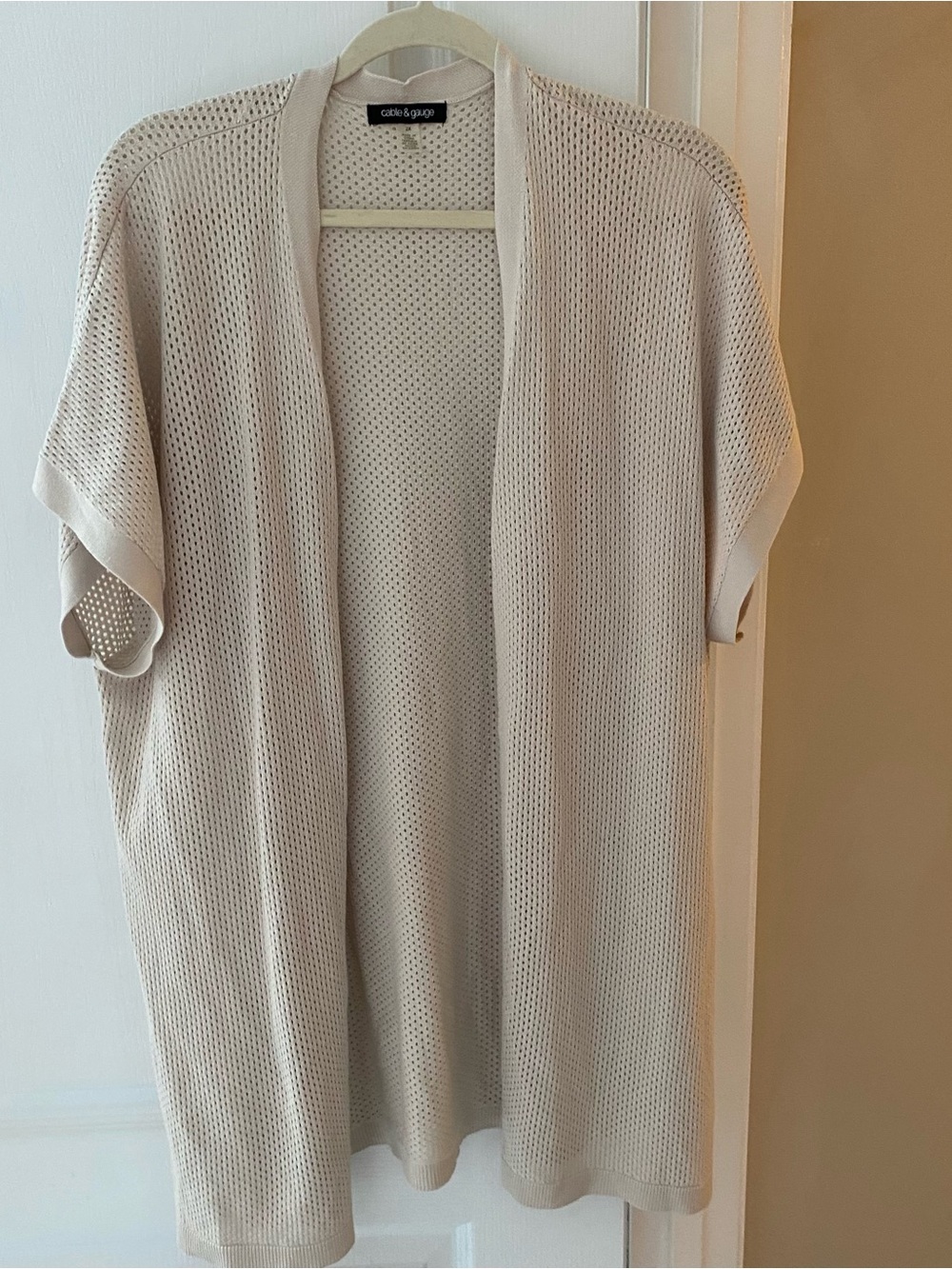 Cable & Gauge Light Cream Open-Front Mesh Cardigan